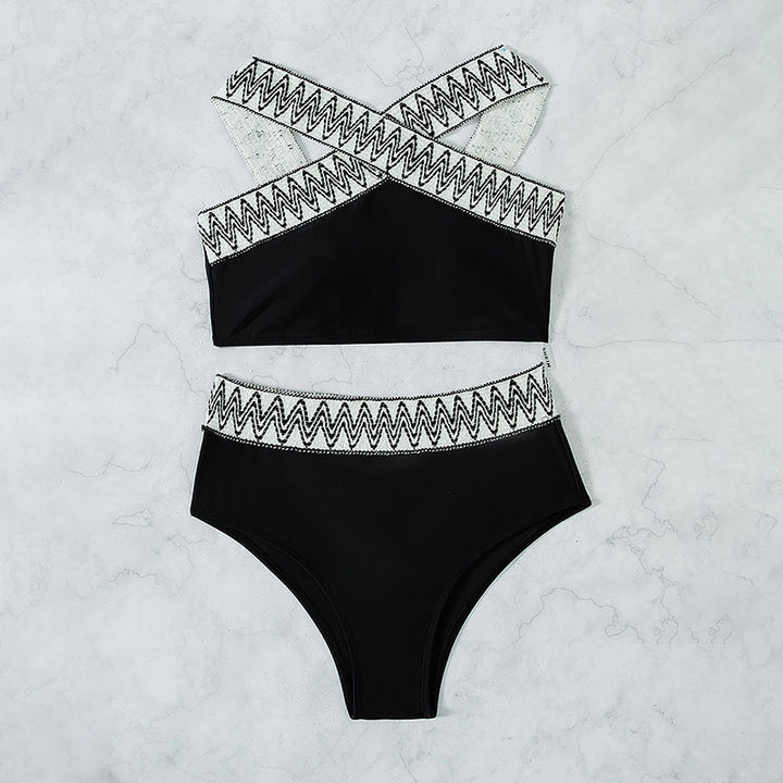 Damen Hoch tailliertes Bikini-Set mit elegantem Kreuzträger-Design Drune