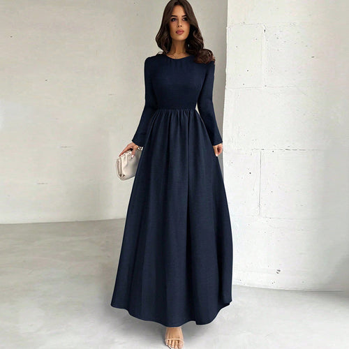 Damen Elegantes Maxikleid mit schmalem Schnitt und langen Ärmeln Drune