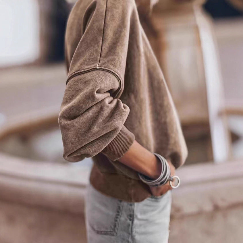 Damen lässiger Sweatshirt mit hohem Kragen und überschnittenen Schultern Drune