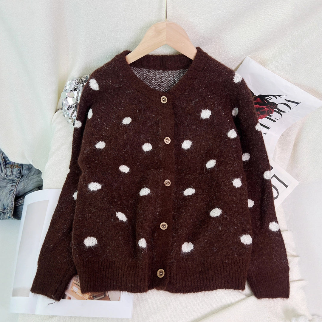 Damen kuschelige Strickjacke mit Punkten Drune