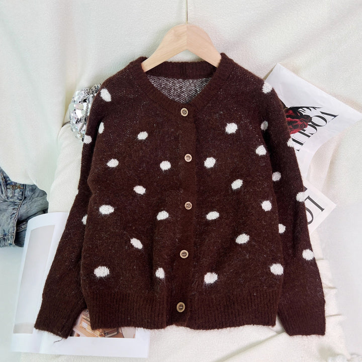 Damen kuschelige Strickjacke mit Punkten Drune
