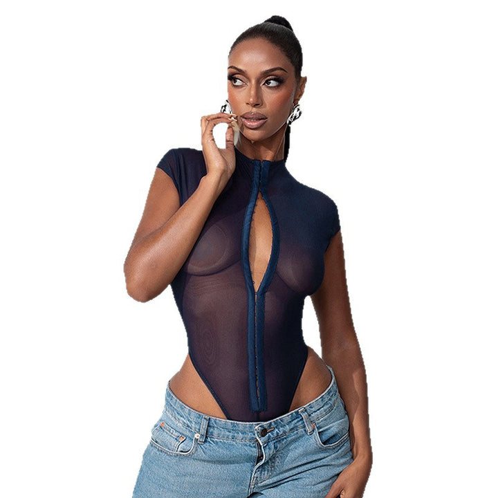 Damen Translucenter Body mit Reißverschluss und figurbetonendem Design Drune