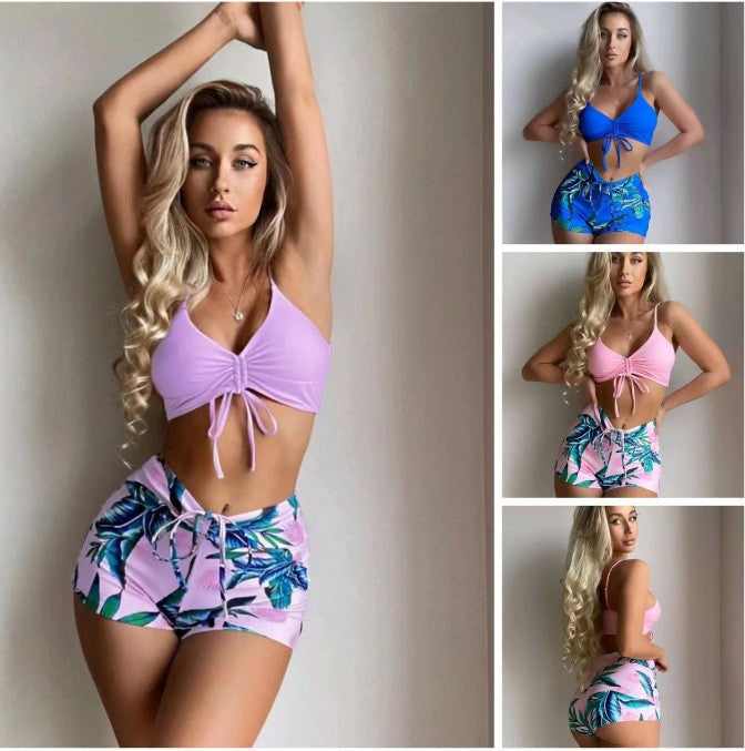 Damen Bikiniset mit süßem Knoten-Design und lässigen Shorts Drune