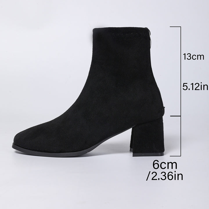 Damen nan knöchelhohe Veloursoptik-Stiefelette mit mittelhohem Blockabsatz und schlanker Vorderkappe Drune