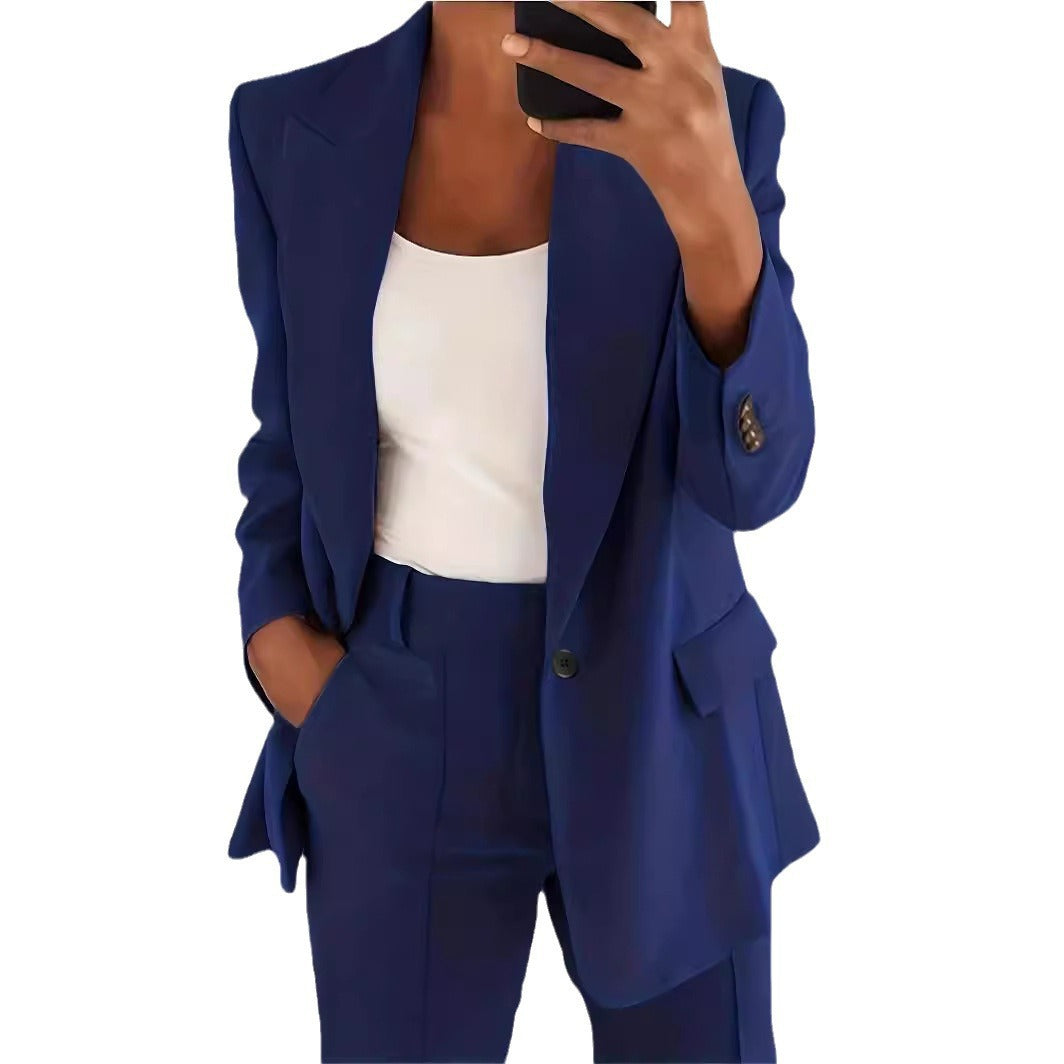 Damen nan taillierter Blazer-Hosen Businessanzug aus Stretchstoff Drune