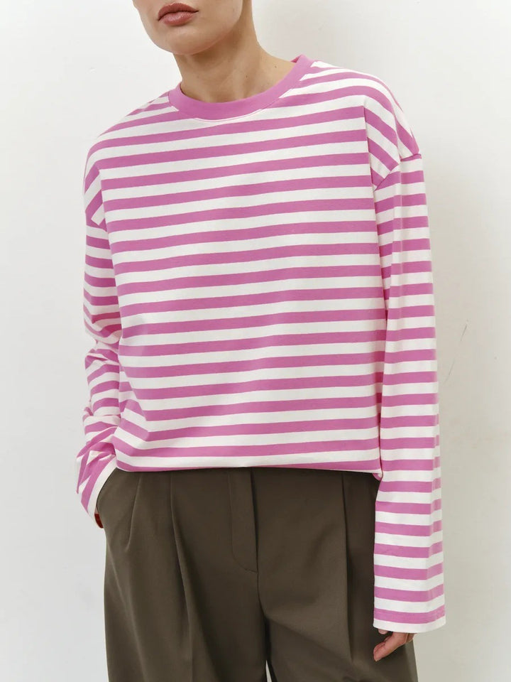 Damen bequemes Streifen-T-Shirt mit langen Ärmeln Drune