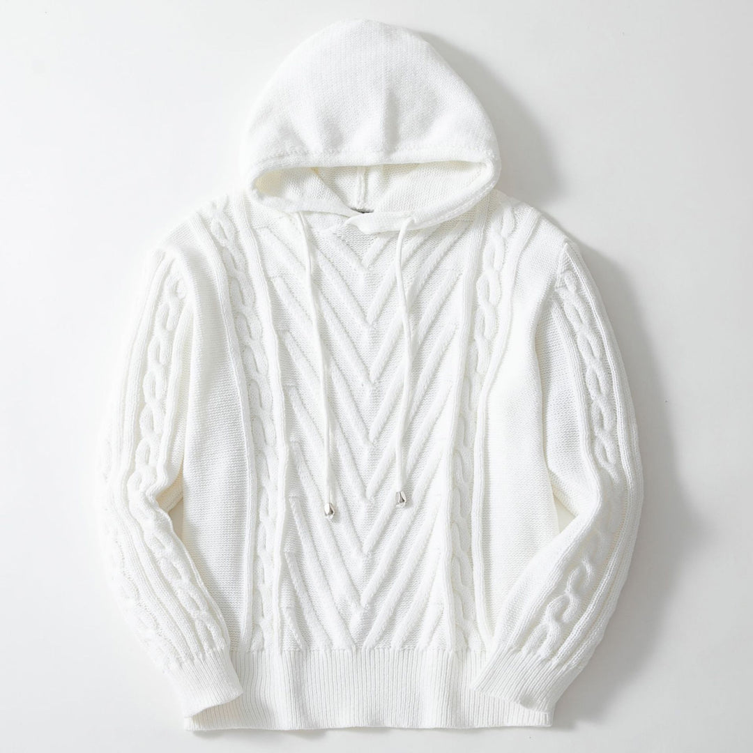 Herren Kapuzenpullover mit strukturiertem Zopfmuster und elastischem Bund Drune