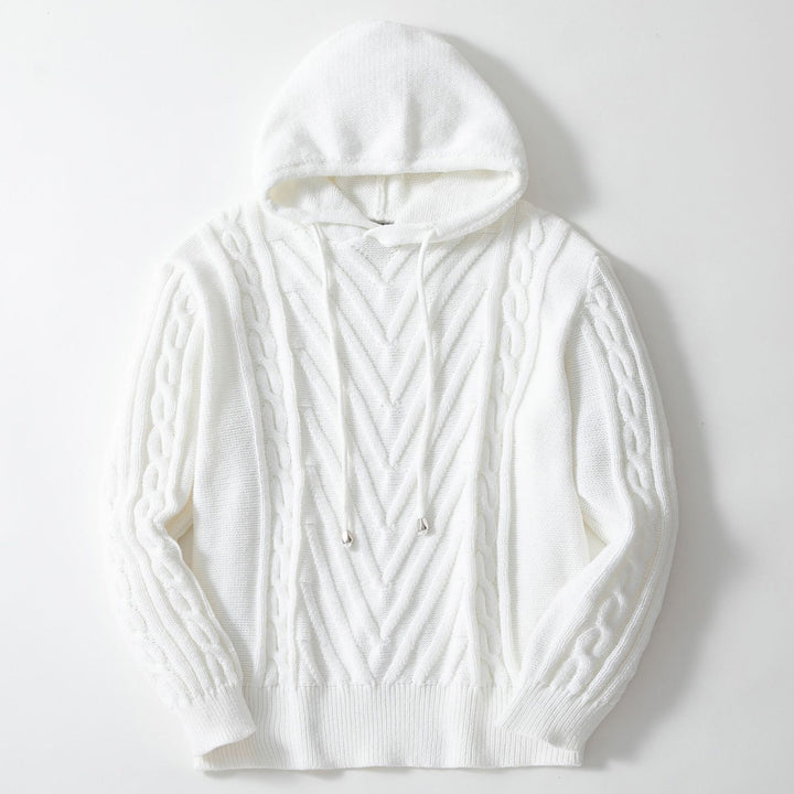 Herren Kapuzenpullover mit strukturiertem Zopfmuster und elastischem Bund Drune