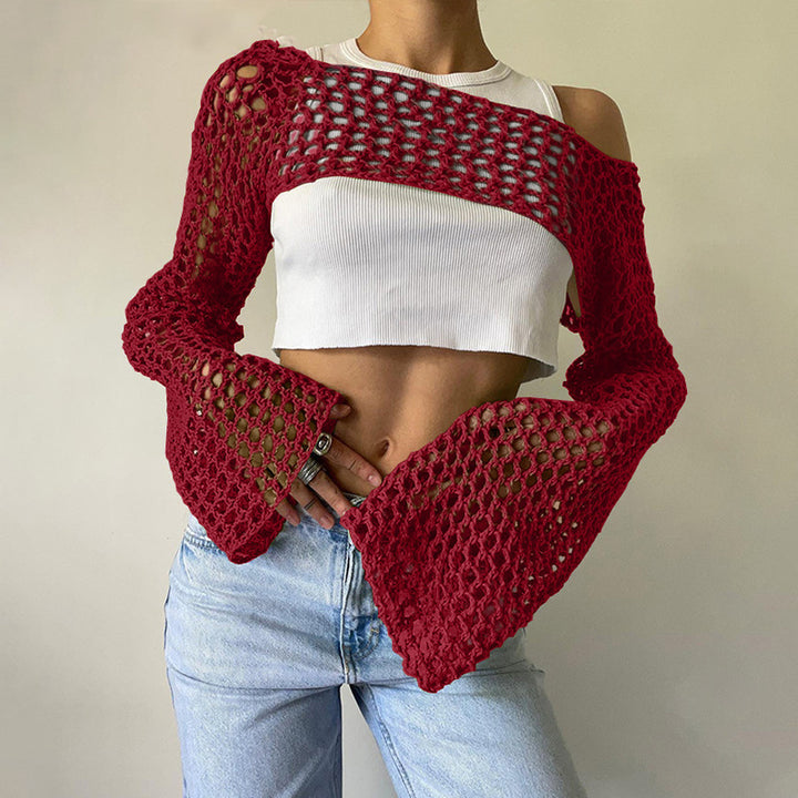 Damen gehäkeltes Langarm-Top mit Off-Shoulder-Design Drune