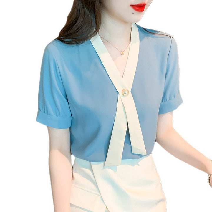 Damen Bluse mit eleganter Knopf- und Wellenkragen-Design Drune