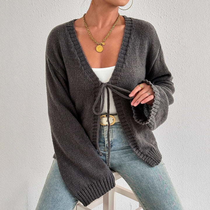 Damen gemütlicher Strickcardigan mit modernem Bindeband Drune