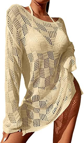 Damen gehäkeltes Crop-Top mit weitem Ärmel und lockerer Passform Drune
