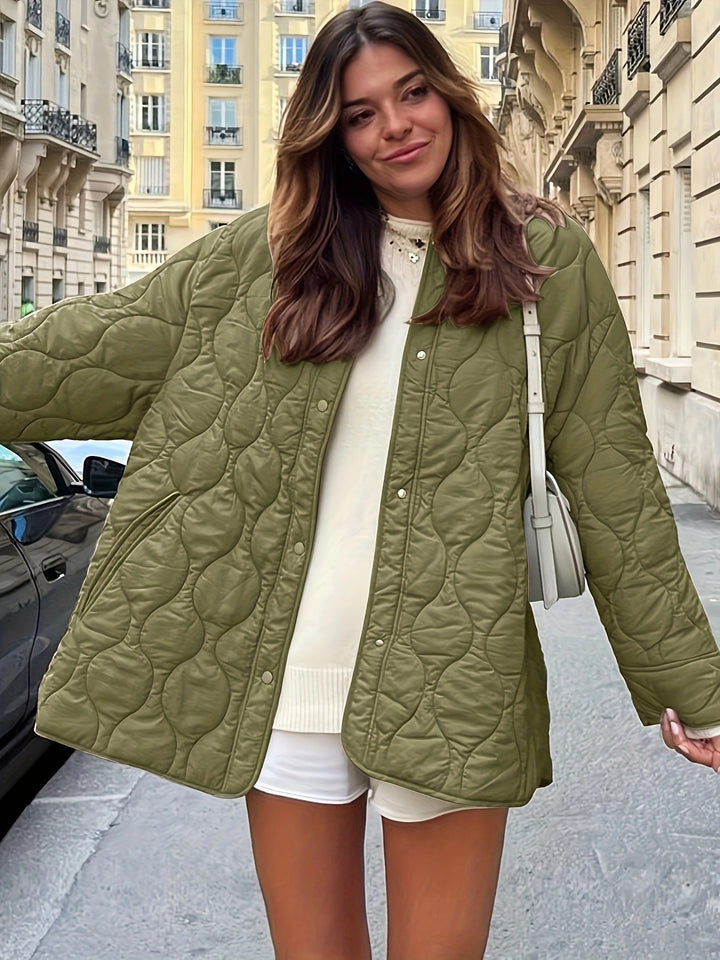 Damen Steppjacke mit großen Taschen und Rundhalsausschnitt Drune
