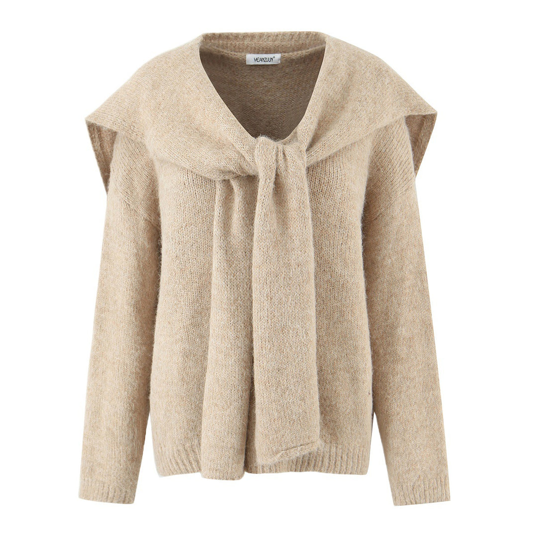Damen trendiger Strickpullover mit weitem Kragen und lässigem Schnitt Drune