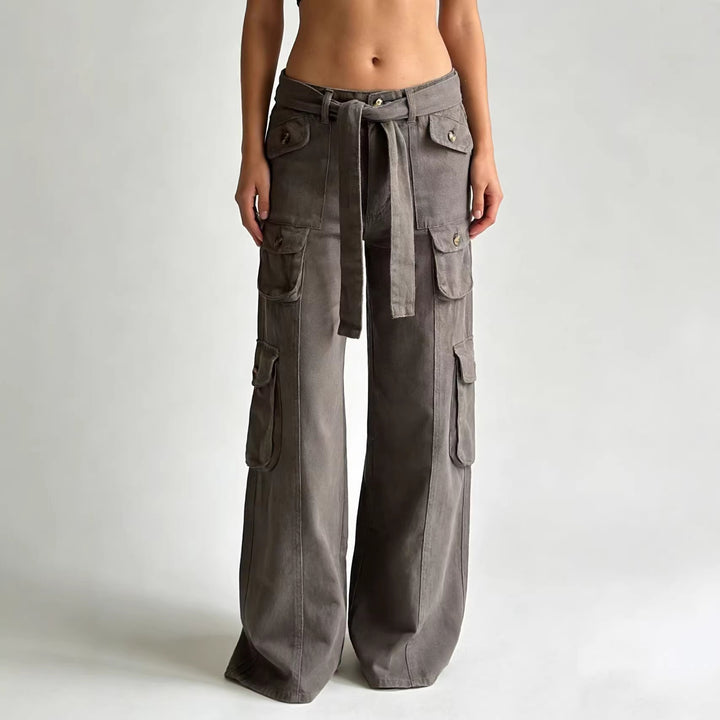 Damen modische weite Cargo-Hosen mit Gürtel und Taschen Drune