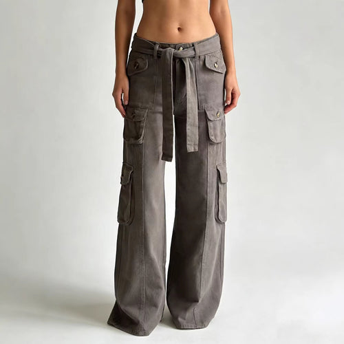 Damen modische weite Cargo-Hosen mit Gürtel und Taschen Drune