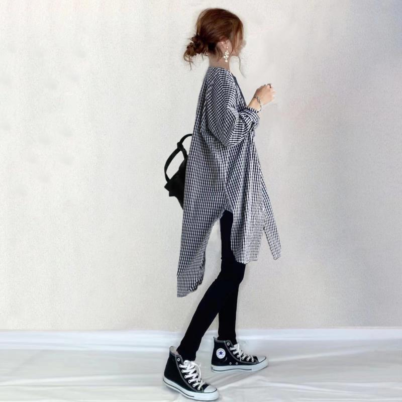 Damen Karobluse mit asymmetrischem Schnitt und modernen Details Drune