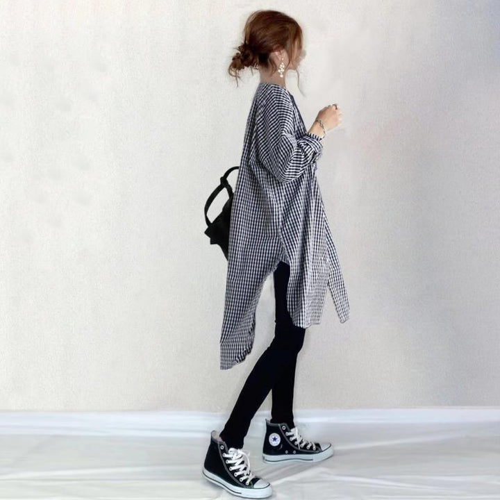 Damen Karobluse mit asymmetrischem Schnitt und modernen Details Drune
