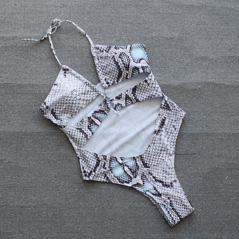 Damen Cut-Out Badeanzug mit schickem Schlangenmuster Drune