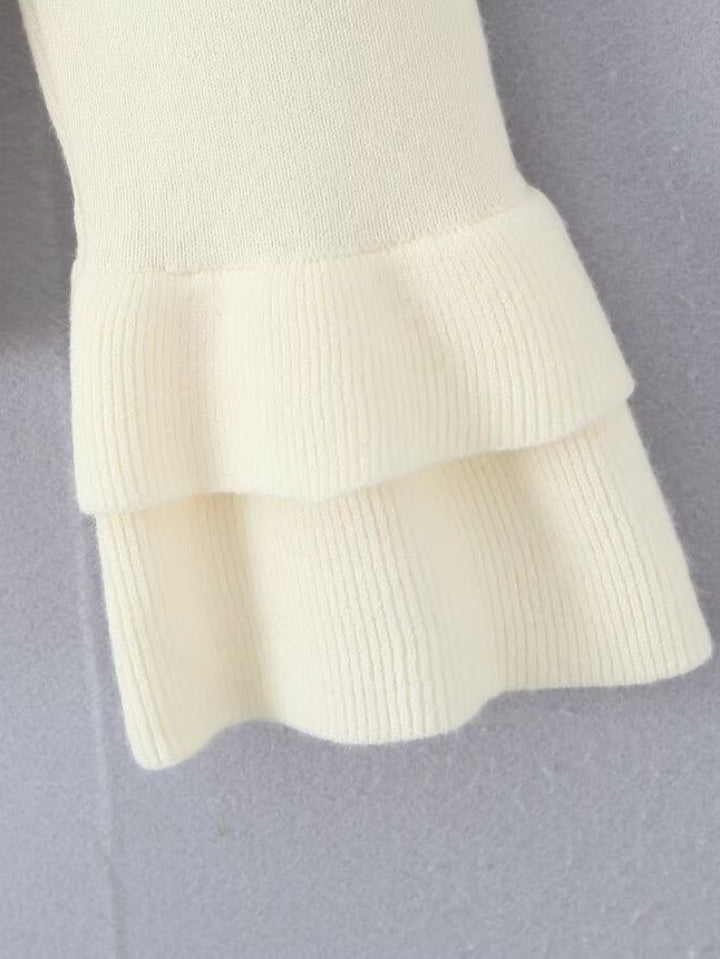 Damen modische kurzärmelige Strickjacke mit Rüschendetails und Knopfverschluss Drune