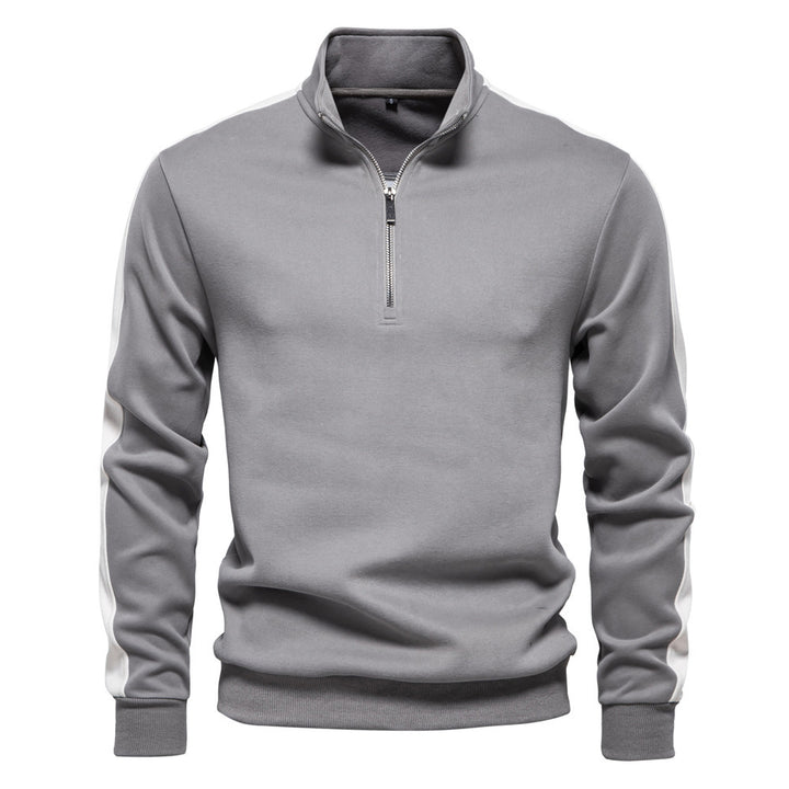 Herren nan Stehkragen-Pullover mit kurzem Reißverschluss und Kontrastseitenstreifen Drune