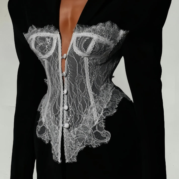 Damen Couture Blazer mit Spitzeneinsätzen Drune