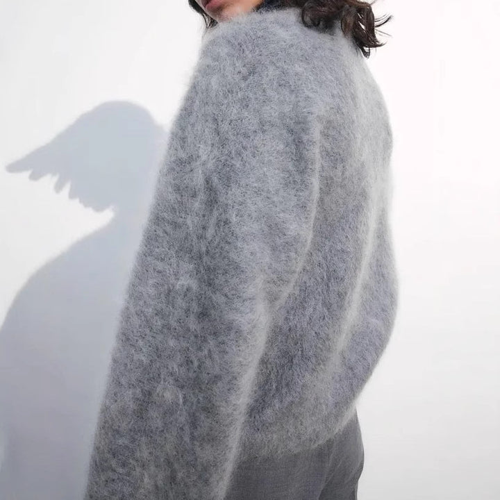 Damen oversized Kuschelpullover mit hohem Kragen aus Mohair Drune