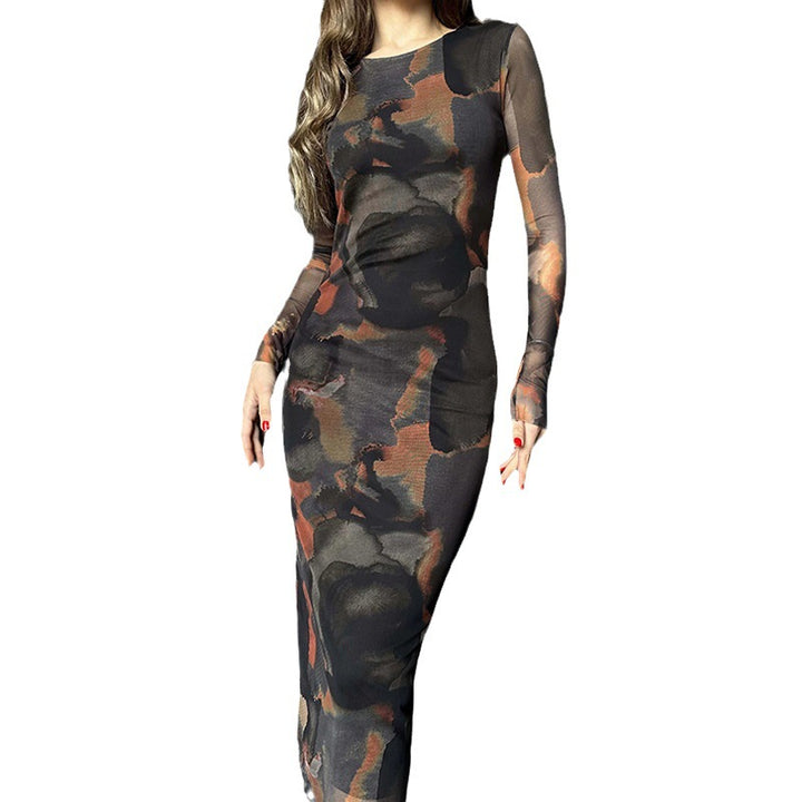 Damen Figurbetontes Longsleeve Kleid mit floralem Muster Drune