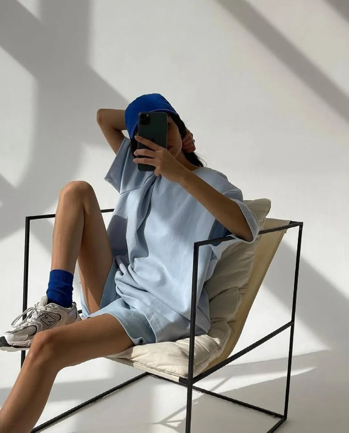 Damen lässiges Kurzarm-Set aus atmungsaktivem Material Drune