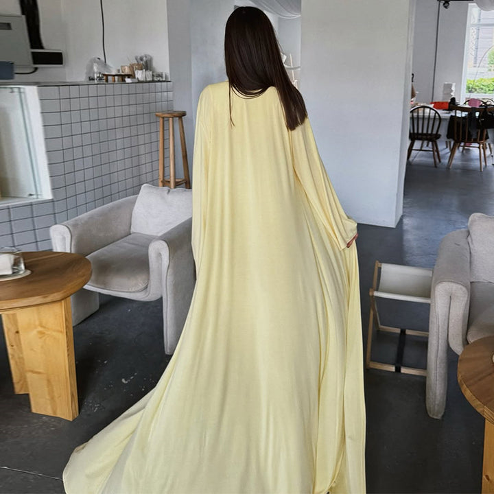 Damen elegantes Maxikleid mit weitem Cape und langen Ärmeln Drune