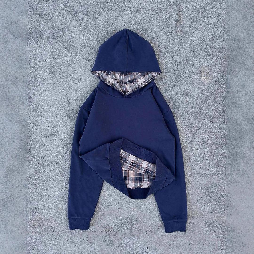 Damen bequemer Kapuzenpullover mit Karomuster Drune