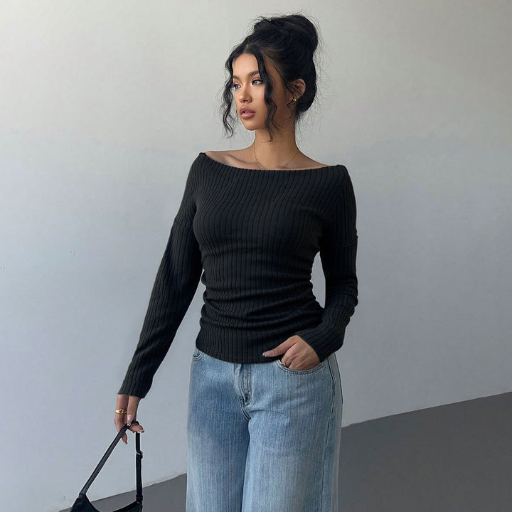 Damen Langarmshirt mit schulterfreier Passform und eleganter Raffung Drune