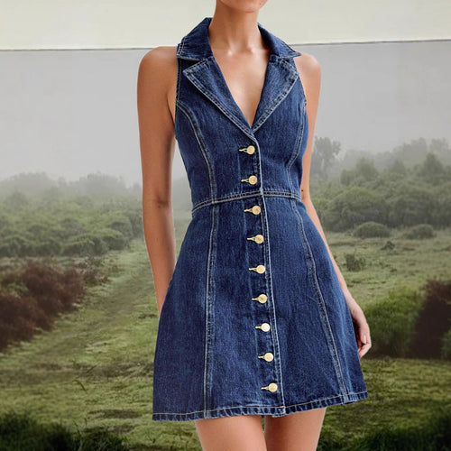 Damen Jeanskleid mit schickem Kragen und Knopfdetails Drune