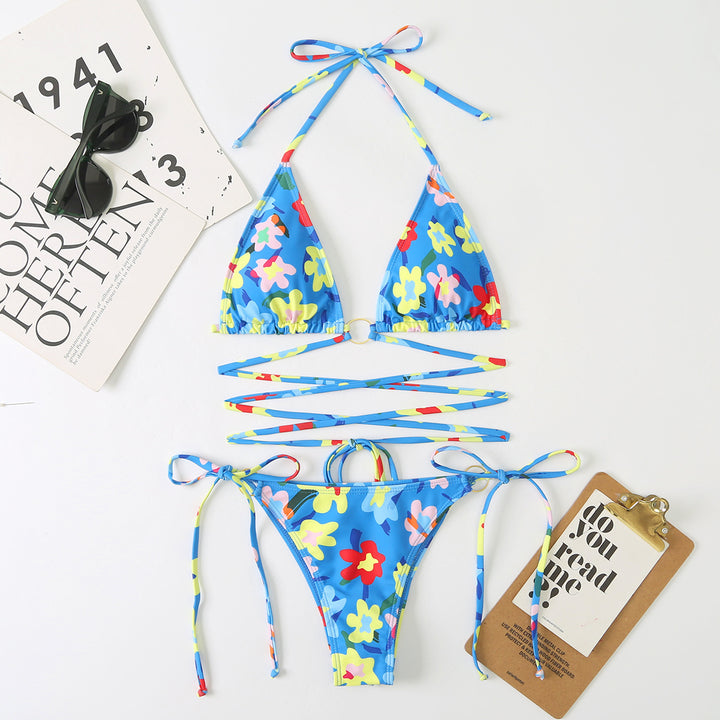 Damen Triangel-Bikini-Set mit verstellbaren Trägern und floralem Design Drune