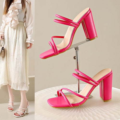 Damen offene High-Heel-Pantoletten mit modischem Riemchen-Design Drune