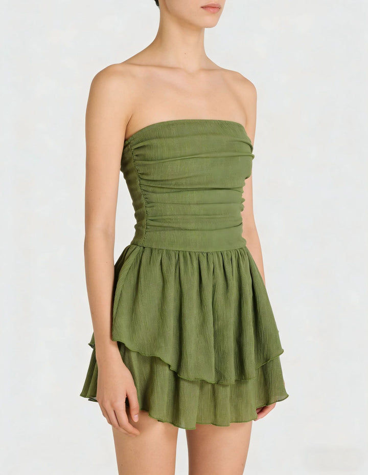 Damen Wickelkleid mit gerafftem Oberteil und fließendem Rock Drune