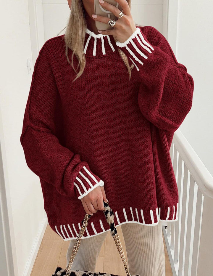 Damen lässiger Grobstrickpullover mit modernem Streifenmuster Drune