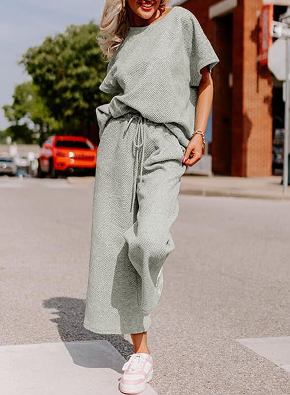 Damen lässiges Jumpsuit-Set aus weichem Material mit elastischem Bund und weit geschnittenen Beinen Drune