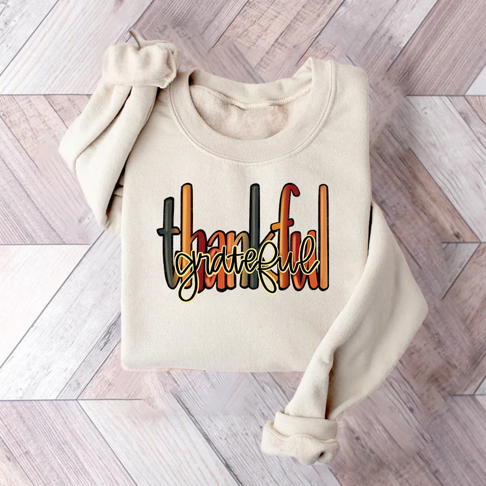 Damen Sweatshirt mit kreativem "thankful" Schriftzug und bequemer Passform Drune