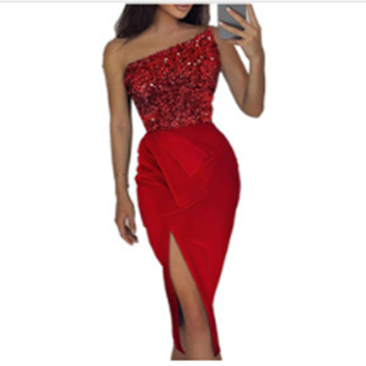 Damen Abendkleid mit asymmetrischem Design und funkelnden Pailletten Drune