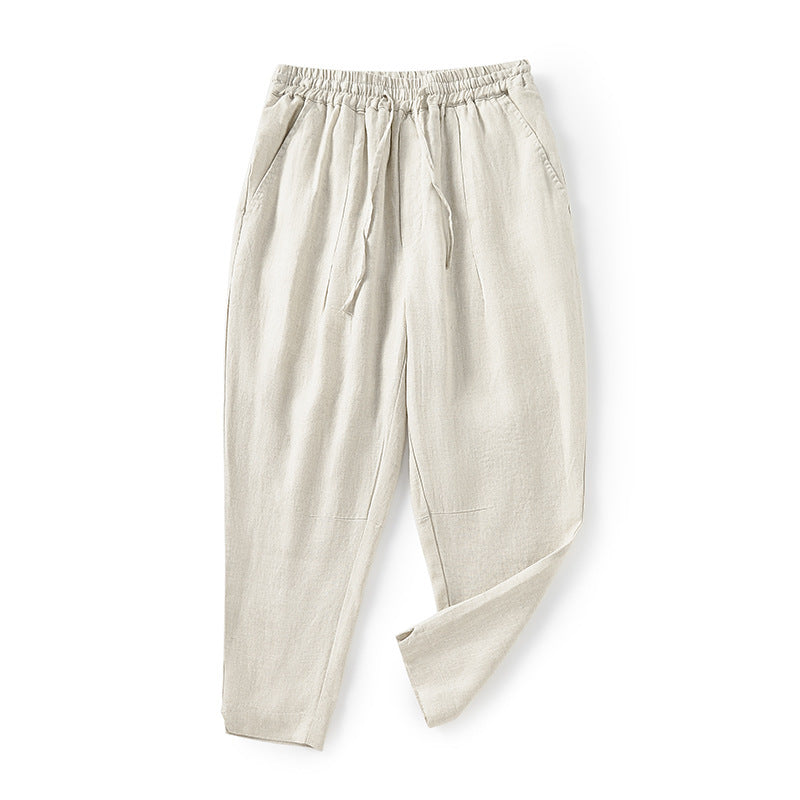 Damen lässige Leinenhose mit elastischem Bund und praktischen Seitentaschen Drune