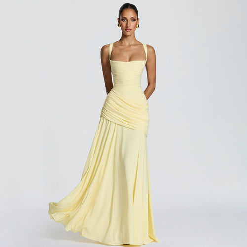 Damen Maxikleid mit dekorativen Rüschendetails und eleganter Taillierung Drune