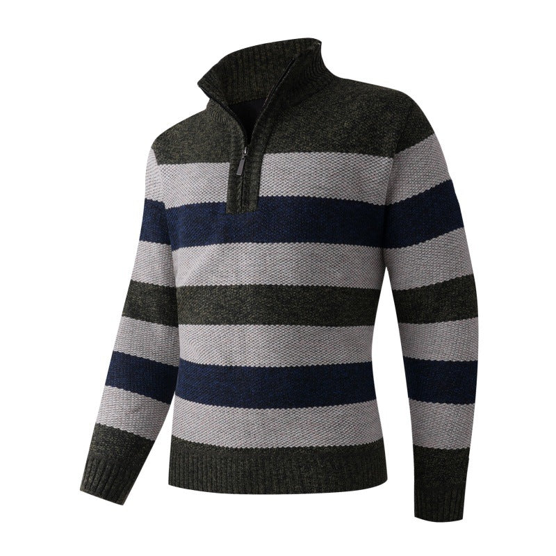 Herren modischer Stehkragen Pullover mit dekorativen Streifen Drune