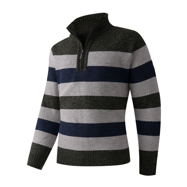 Herren modischer Stehkragen Pullover mit dekorativen Streifen Drune