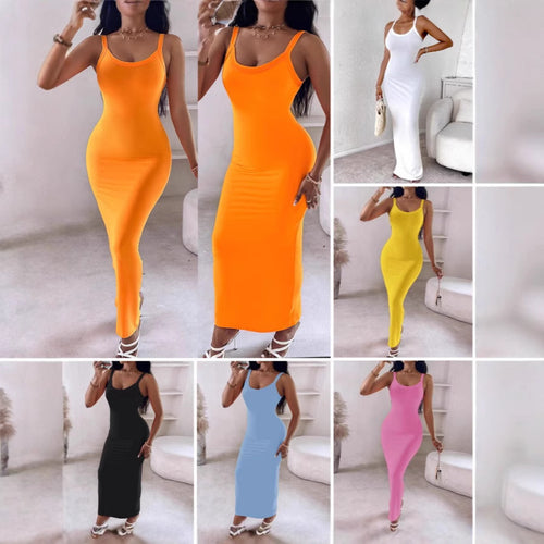 Damen figurbetontes Maxikleid mit schmalen Trägern und raffiniertem Schnitt Drune