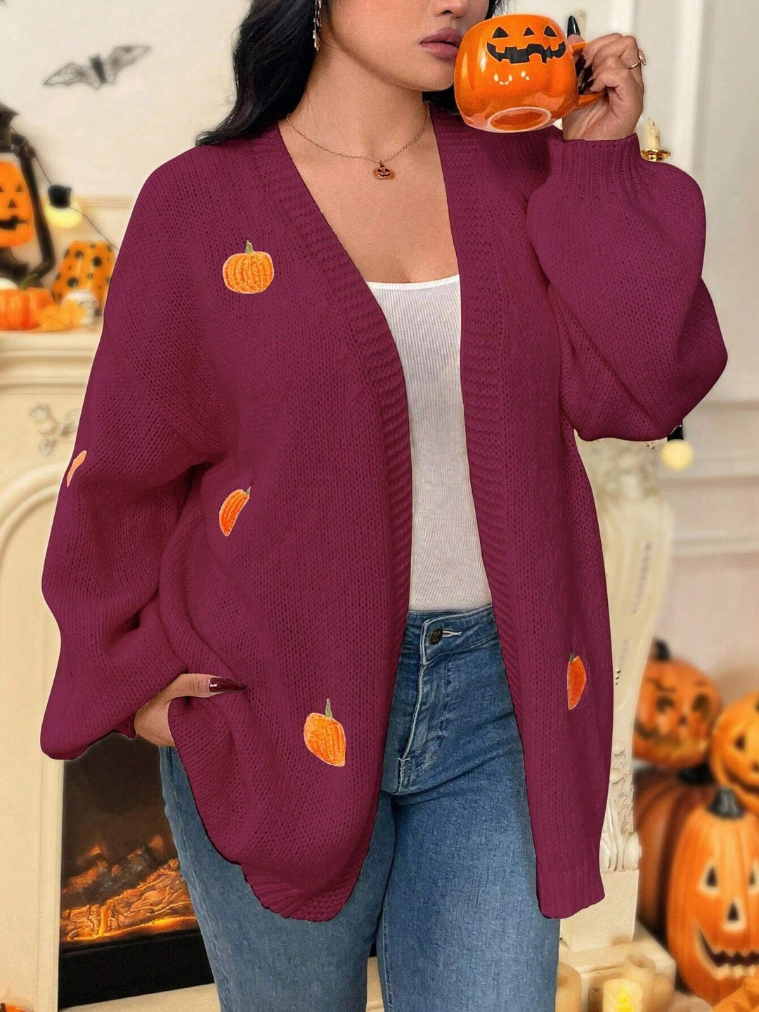 Damen Strickjacke mit herbstlichen Applikationen Drune
