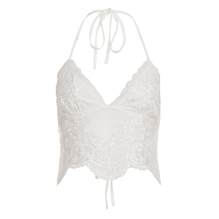 Damen Spitzentop mit breiten Trägern und gerafftem Bustier Drune