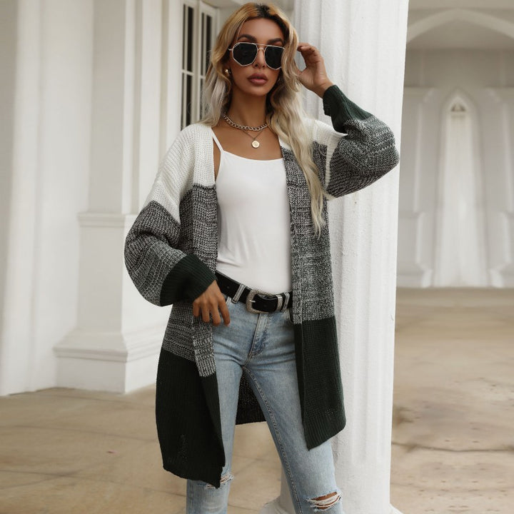 Damen lässiger Strickcardigan mit blockierendem Design und weiten Ärmeln Drune