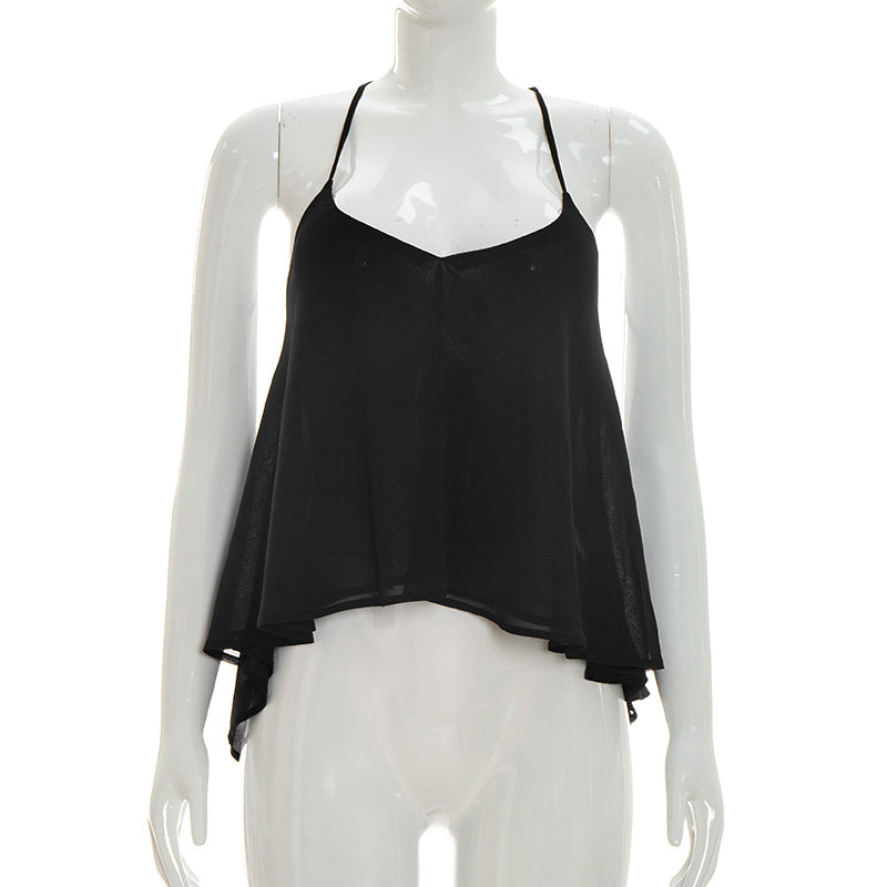 Damen luftiges Trägershirt mit asymmetrischem Saum und fließendem Stoff Drune