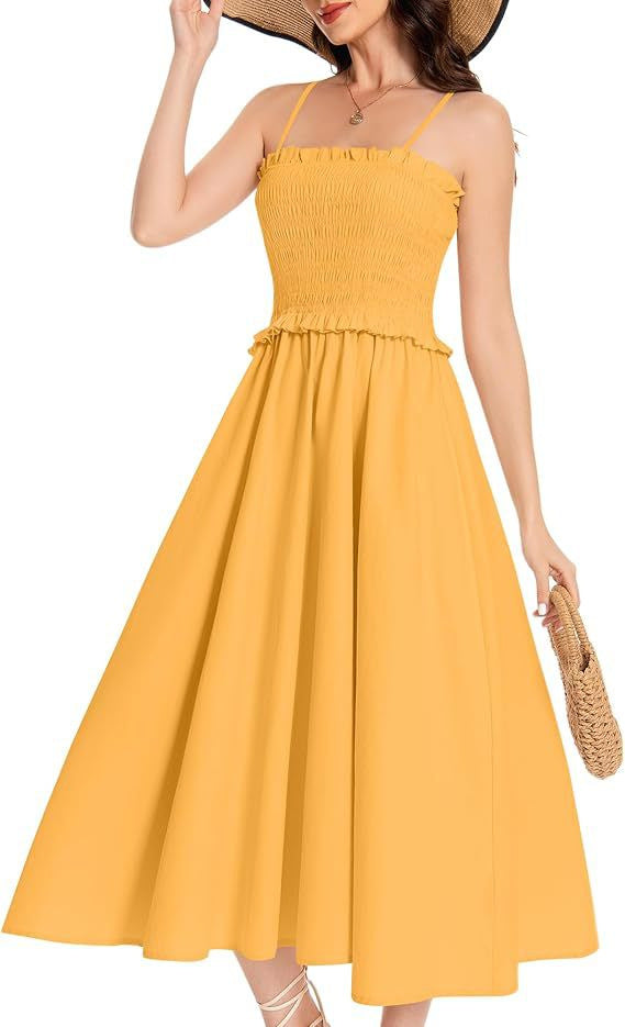 Damen Midi-Kleid mit elastischem Oberteil und weiten Rock Drune